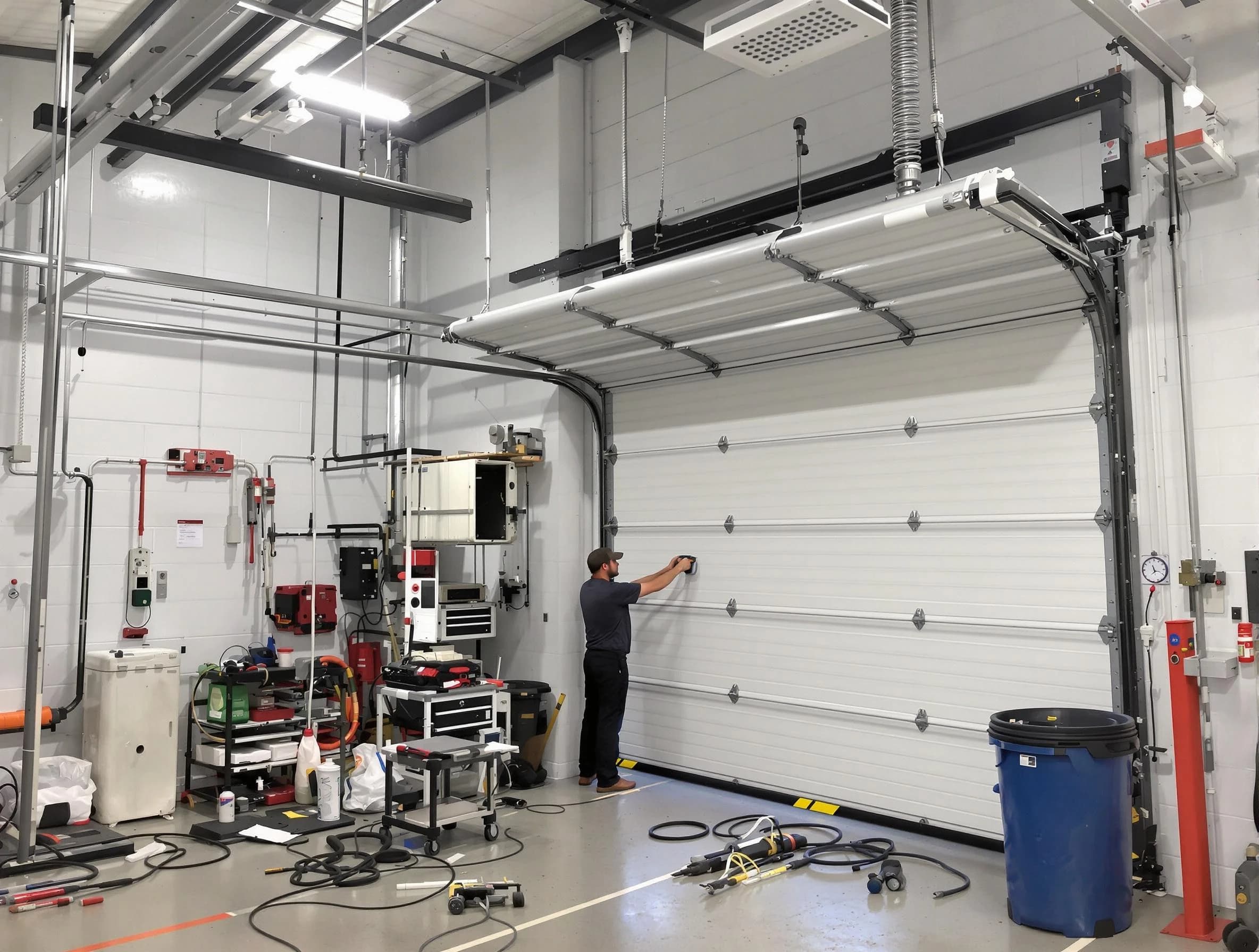 Piedmont Garage Door Repair certified technician performing commercial door repair at a Piedmont business facility