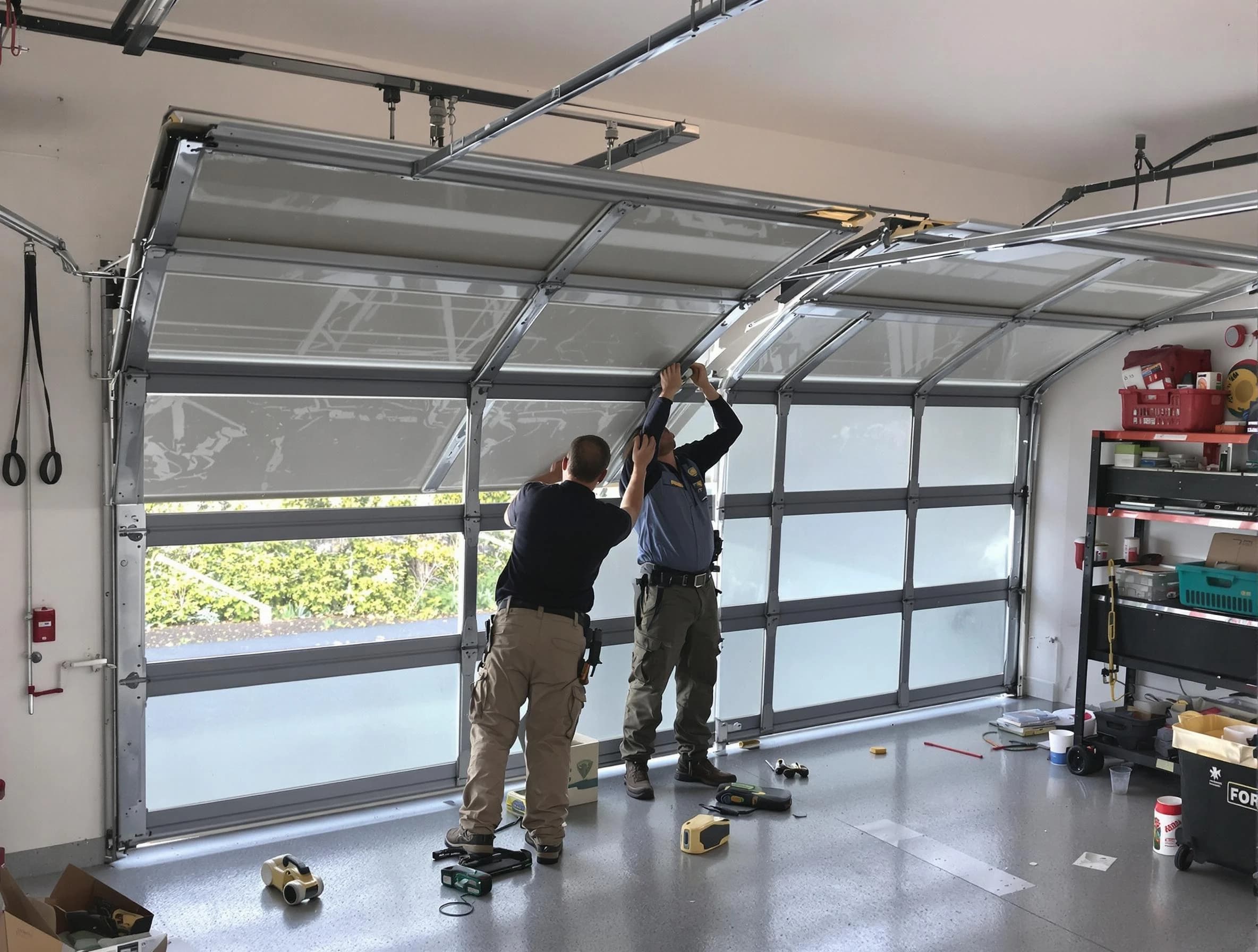 Piedmont Garage Door Repair expert performing precise panel replacement on Piedmont garage door