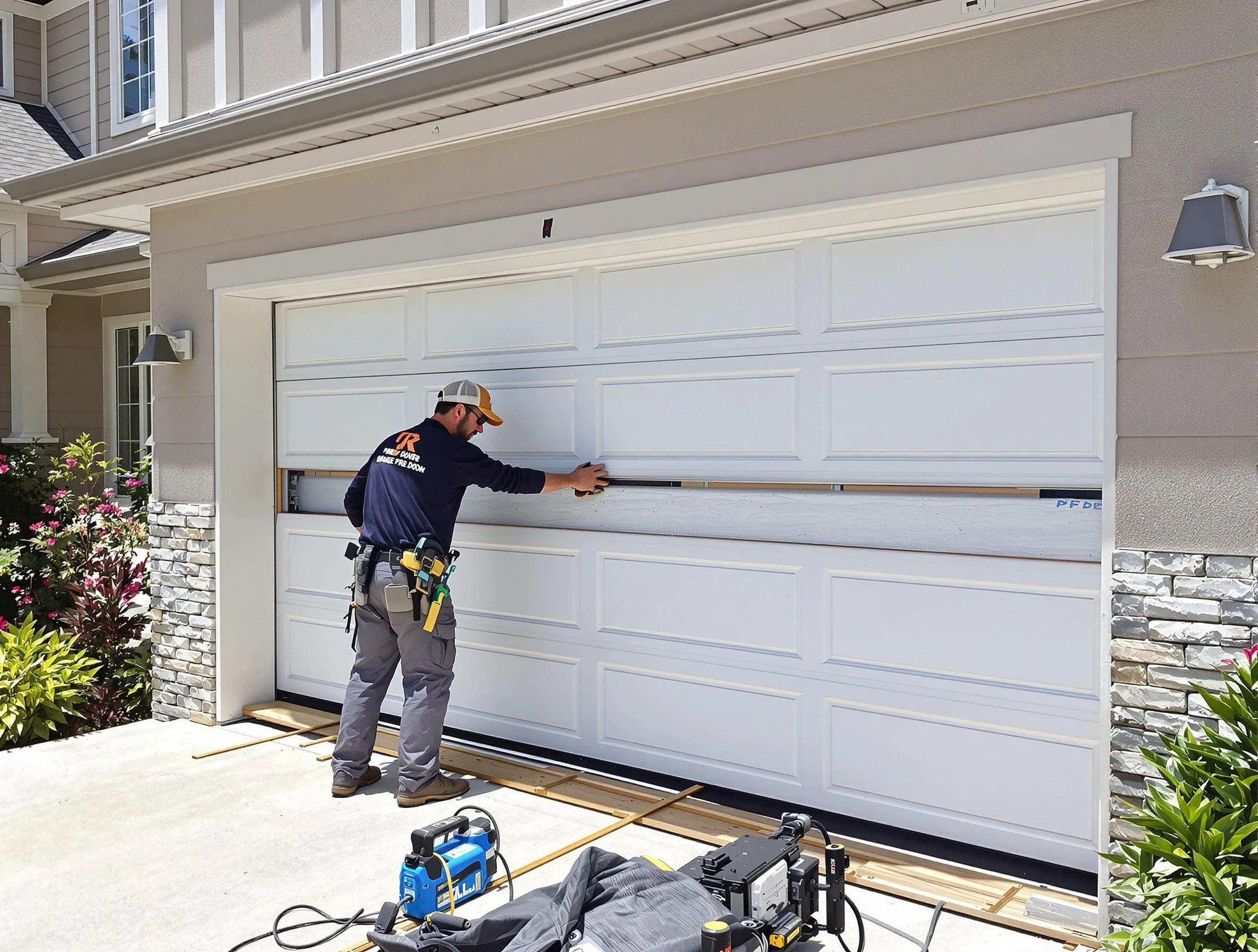 Piedmont Garage Door Repair team performing complete garage door replacement at Piedmont residence