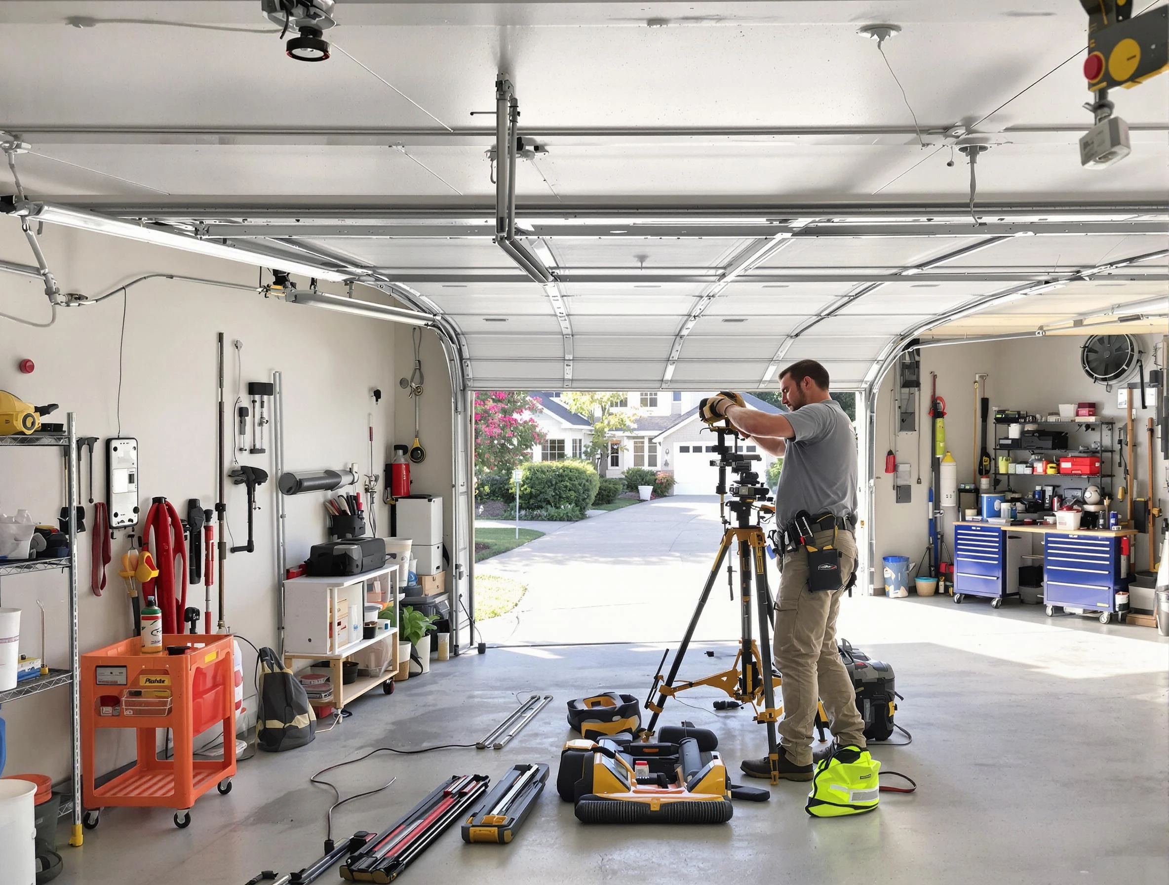 Piedmont Garage Door Repair specialist performing laser-guided track alignment in Piedmont